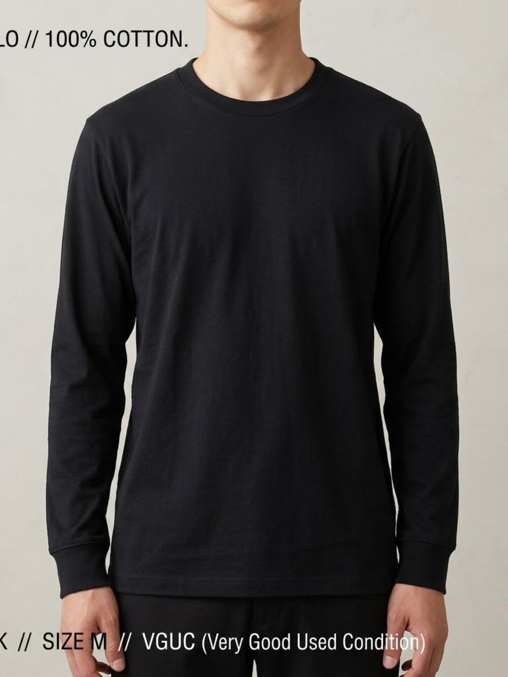 Uniqlo Long Sleeve Crew Neck T-Shirt Black Mens Medium VGUC 100 Cotton